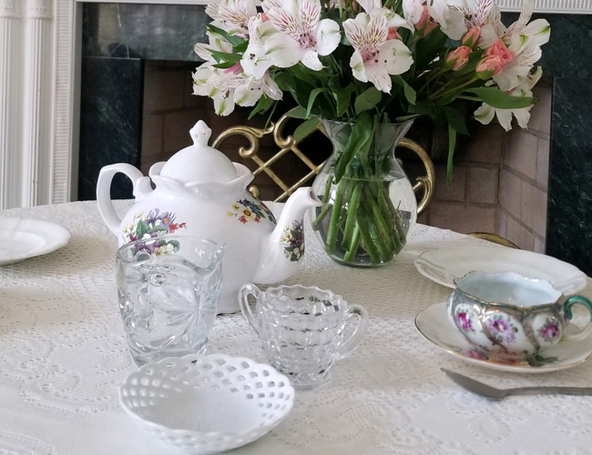 Tea service and floral centerpiece